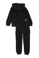 Little Girls Bear Foil Screen Graphic Zip Front Hoodie and Joggers, Black,