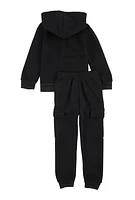 Little Girls Bear Foil Screen Graphic Zip Front Hoodie and Joggers, Black, Size 4