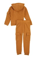 Little Girls Totally Cute Hoodie and Cargo Joggers, Brown, Size 5-6