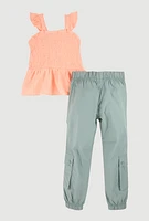 Little Girls Sleeveless Smocked Peplum Top and Joggers,