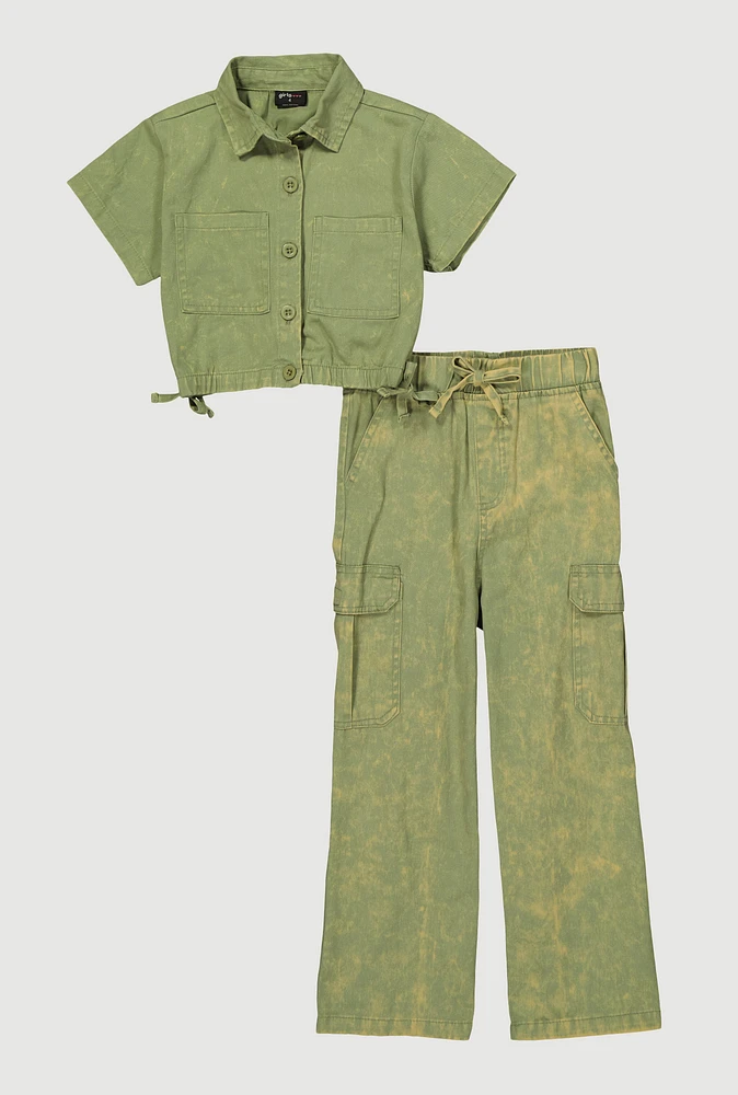 Little Girls Mineral Wash Shirt and Cargo Pants,
