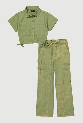 Little Girls Mineral Wash Shirt and Cargo Pants,