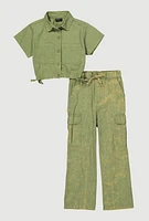 Little Girls Mineral Wash Shirt and Cargo Pants,