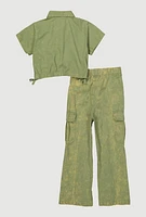 Little Girls Mineral Wash Shirt and Cargo Pants,