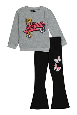 Little Girls Royalty Graphic Sweatshirt and Flare Pants, Grey, Size 5-6