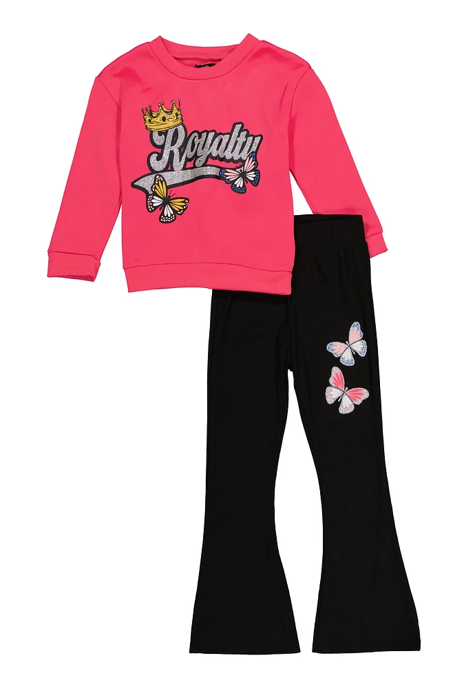 Little Girls Royalty Graphic Sweatshirt and Flare Pants, Pink,