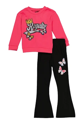 Little Girls Royalty Graphic Sweatshirt and Flare Pants, Pink, Size 4