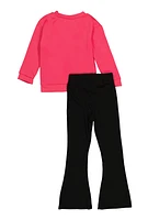 Little Girls Royalty Graphic Sweatshirt and Flare Pants, Pink,