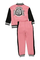 Little Girls Love Varsity Jacket and Joggers, Pink, Size 5-6