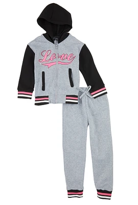 Little Girls Love Color Blocked Zip Front Hoodie and Joggers,