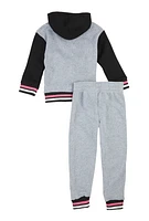 Little Girls Love Color Blocked Zip Front Hoodie and Joggers, Grey,