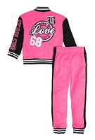 Little Girls Fearless Varsity Jacket and Joggers, Pink, Size 5-6