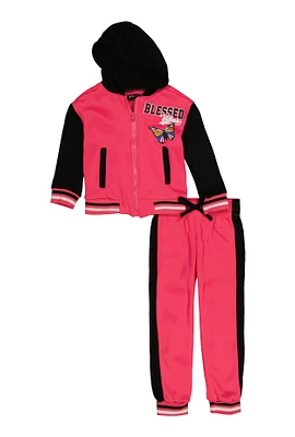 Little Girls Blessed Vibes Sweatshirt and Sweatpants, Pink, Size 4