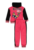 Little Girls Blessed Vibes Sweatshirt and Sweatpants, Pink, Size 4