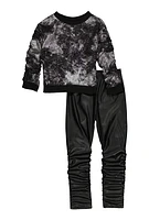 Little Girls Foil Screen Sweatshirt and Stacked Leggings, Black,