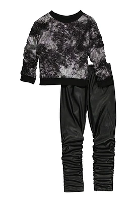 Little Girls Foil Screen Sweatshirt and Stacked Leggings, Black, Size 4