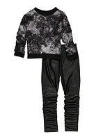 Little Girls Foil Screen Sweatshirt and Stacked Leggings, Black, Size 4