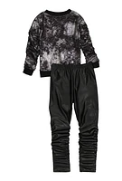 Little Girls Foil Screen Sweatshirt and Stacked Leggings, Black, Size 4