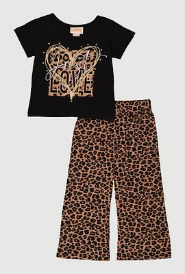 Little Girls Just Love Graphic Tee with Leopard Print Pants, Multi, Size 5-6