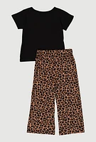 Little Girls Just Love Graphic Tee with Leopard Print Pants, Multi, Size 5-6