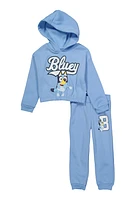 Little Girls Bluey Graphic Hoodie and Joggers, Blue, Size 6