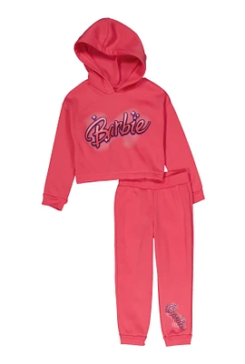 Little Girls Barbie Graphic Print Sweatshirt with Joggers, Pink, Size 6X