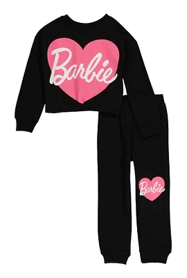 Little Girls Barbie Heart Graphic Sweatshirt and Joggers, Black, Size 4