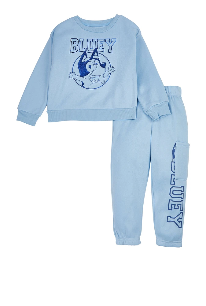 Little Girls Bluey 3D Embossed Graphic Sweatshirt and Joggers, Blue, Size 6X