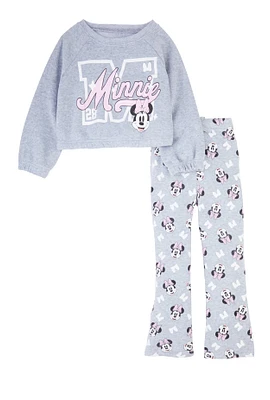 Little Girls Minnie Mouse Sweatshirt and Sweatpants, Grey, Size 6