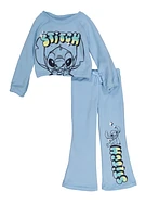 Little Girls Stitch Graphic Top and Flare Sweatpants, Blue, Size 5