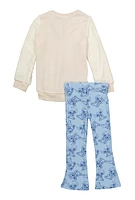 Little Girls Stitch and Angel Graphic Top and Flare Pants, Blue, Size 6