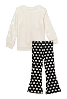 Little Girls Minnie Mouse Plush Sleeve Sweatshirt and Flare Pants, White, Size 5
