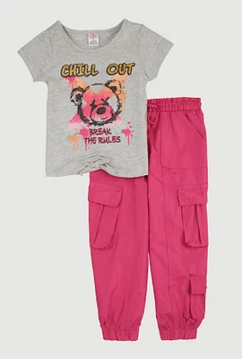 Little Girls Chill Out Glitter Graphic Tee and Cargo Joggers, Pink, Size 6X