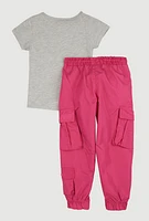 Little Girls Chill Out Glitter Graphic Tee and Cargo Joggers, Pink, Size 4