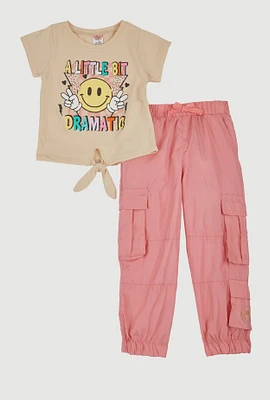 Little Girls A Little Bit Dramatic Graphic Tee and Cargo Joggers, Multi, Size 5-6