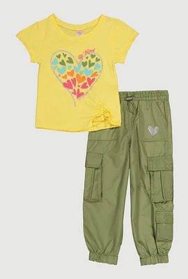 Little Girls Be Kind Heart Glitter Graphic Top and Joggers, Multi, Size 4