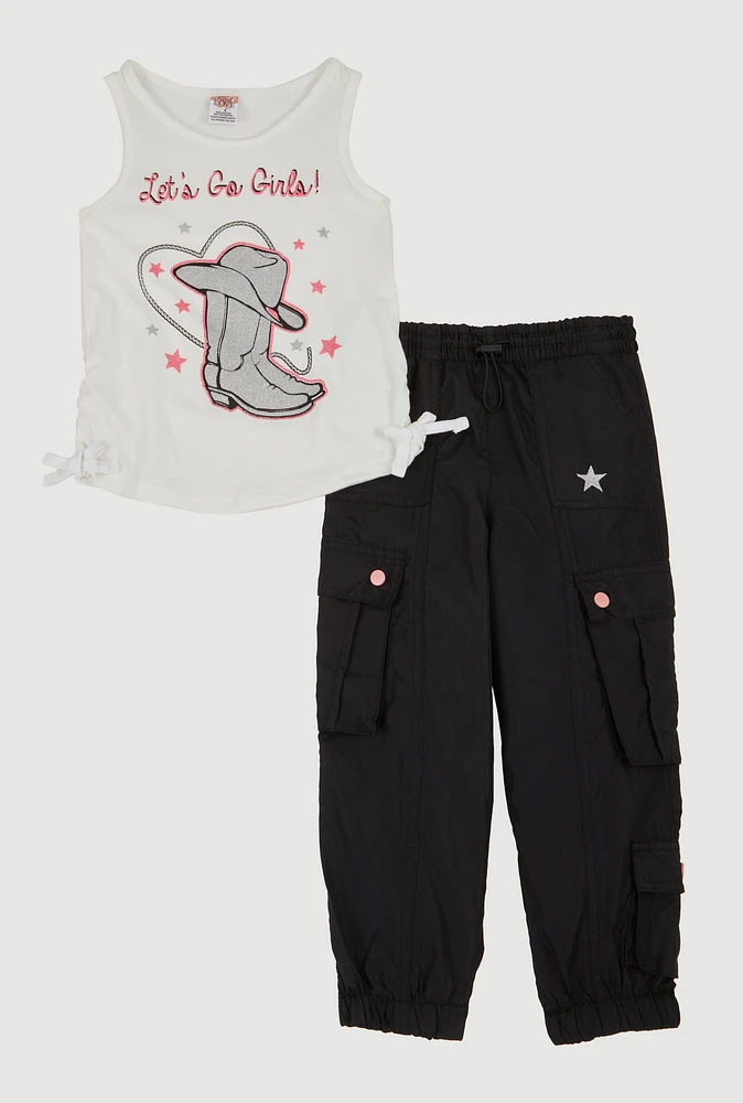 Little Girls Lets Go Girls Glitter Graphic Tank Top and Cargo Joggers, Multi, Size 6X