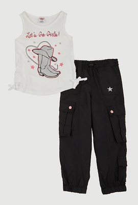 Little Girls Lets Go Girls Glitter Graphic Tank Top and Cargo Joggers, Multi, Size 6X