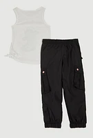 Little Girls Lets Go Girls Glitter Graphic Tank Top and Cargo Joggers, Multi, Size 6X