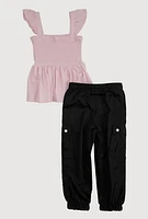 Little Girls Smocked Sleeveless Top and Cargo Joggers, Multi, Size 6X