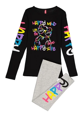 Little Girls Happy Mind Life Tee and Leggings, 4