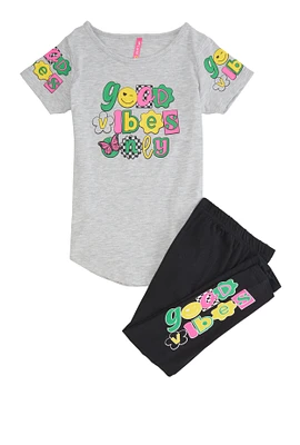 Little Girls Good Vibes Only Graphic Top and Leggings,