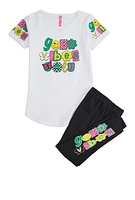 Little Girls Good Vibes Only Graphic Top and Leggings, White,