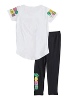 Little Girls Good Vibes Only Graphic Top and Leggings, White,