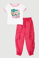 Little Girls Give A Little Love Graphic Tee and Cargo Joggers, Pink, Size 6X