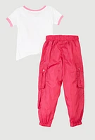 Little Girls Give A Little Love Graphic Tee and Cargo Joggers, Pink, Size 6X