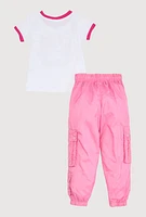 Little Girls New York Glitter Graphic Tee and Joggers, Pink, Size 6X