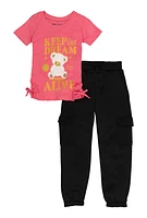 Little Girls Keep The Dream Tee and Cargo Sweatpants, Pink, Size 5-6