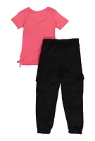 Little Girls Keep The Dream Tee and Cargo Sweatpants, Pink, Size 5-6