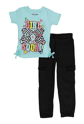 Little Girls Girl Squad Tee and Cargo Sweatpants, Blue, Size 4